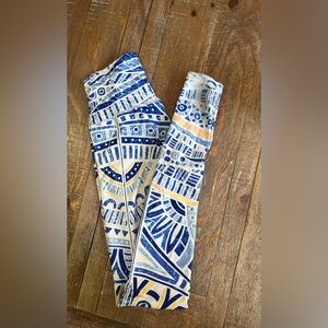Niyama Sol Blue and Tan Leggings with Geometric Patterns